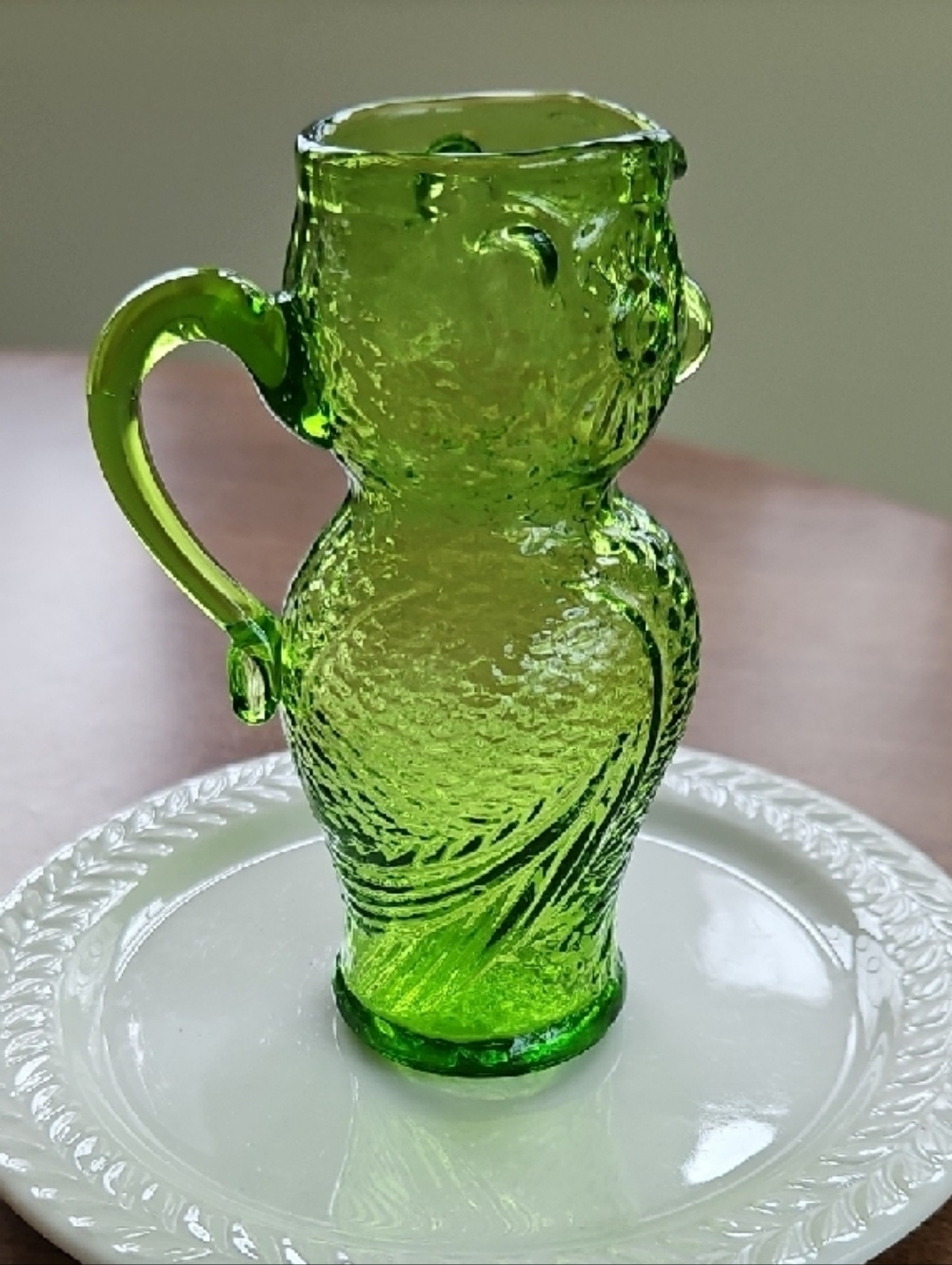 Kanawha Green Glass Owl Pitcher - Picture 5 of 8
